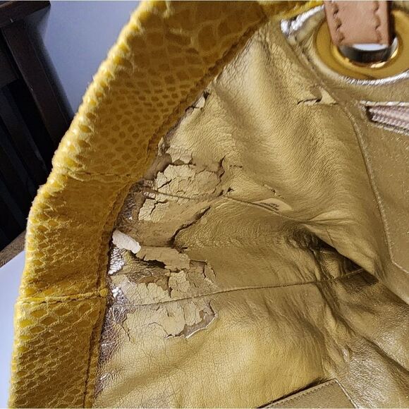 MICHAEL KORS Mustard yellow Reptile Snake Print Shoulder Tote Purse Bag See Pics - Picture 6 of 12